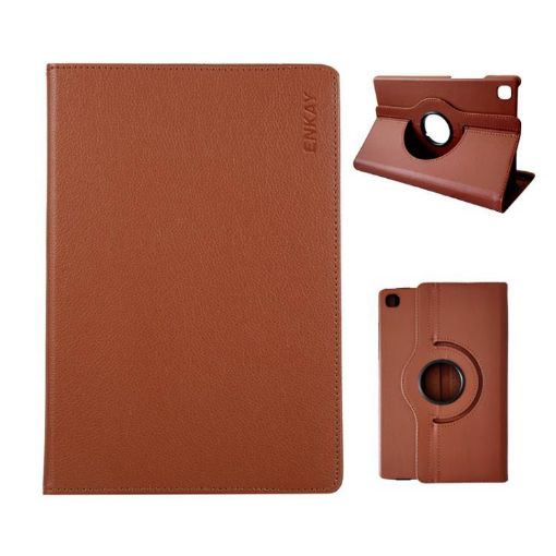 Samsung Galaxy Tab A7 Lite 8.7 ENKAY 360 Rotation Leather Case Brown - 1