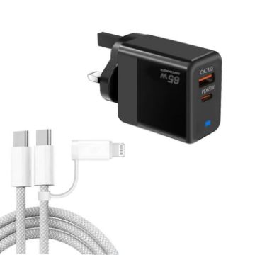 PD41 GaN PD 45W USB Charger with USB-C/8 Pin Cable for iPhone, UK Plug - 1