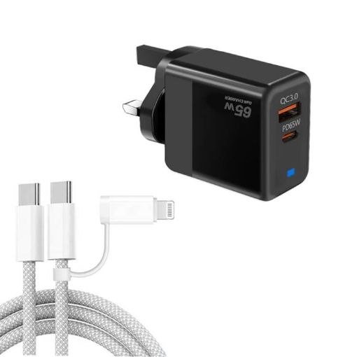 PD41 GaN PD 45W USB Charger with USB-C/8 Pin Cable for iPhone, UK Plug - 1