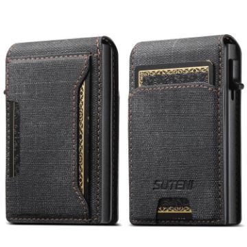 Suteni Black Denim Pattern Card Box with Automatic Button Pop-Out - 1
