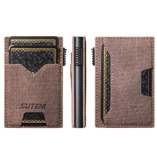 Suteni Brown Denim Double-Sided Card Slot Button Eject Card Box - 1