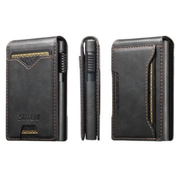 Suteni Oil Wax Pattern Button Veneered Card Box - Black - 1
