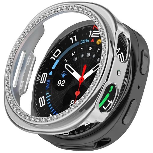 Samsung Galaxy Watch 8 44mm Diamond PC Case, Electroplated Silver - 1
