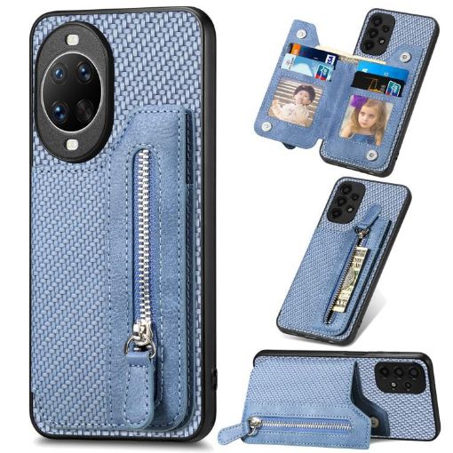 Huawei nova 14 Pro Blue Carbon Fiber Flip Zipper Wallet Phone Case - 1