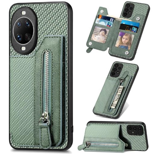 Huawei nova 14 Ultra Green Carbon Fiber Flip Zipper Wallet Case - 1
