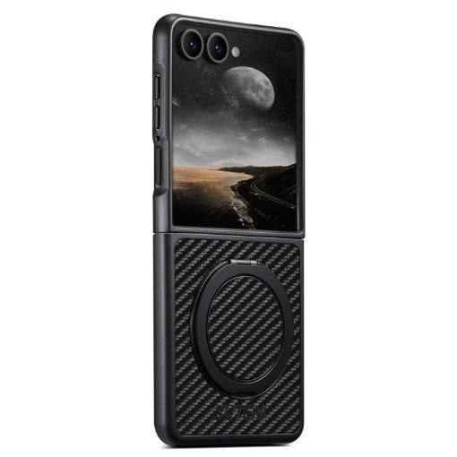 Samsung Galaxy Z Flip7 5G Carbon Fiber Leather MagSafe Case (Black) - 1