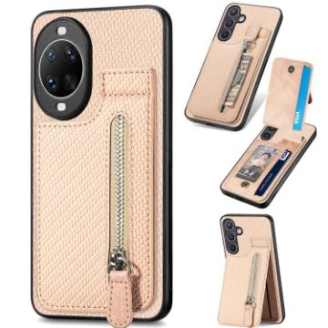 Huawei nova 14 Khaki Carbon Fiber Vertical Flip Zipper Phone Case - 1