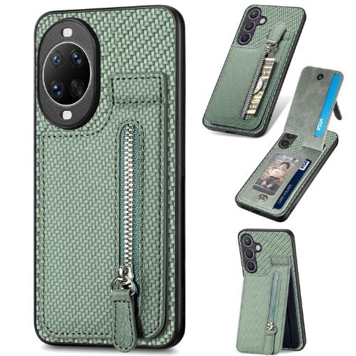 Huawei nova 14 Pro Green Carbon Fiber Flip Zipper Phone Case - 1