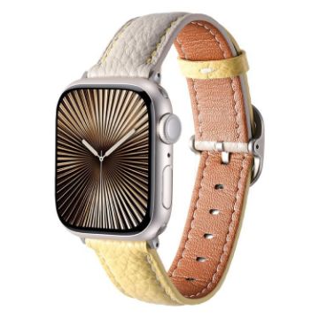 Genuine Leather Watch Band for Apple Watch 46/49/45/44mm - Trench Gray Yellow - 1