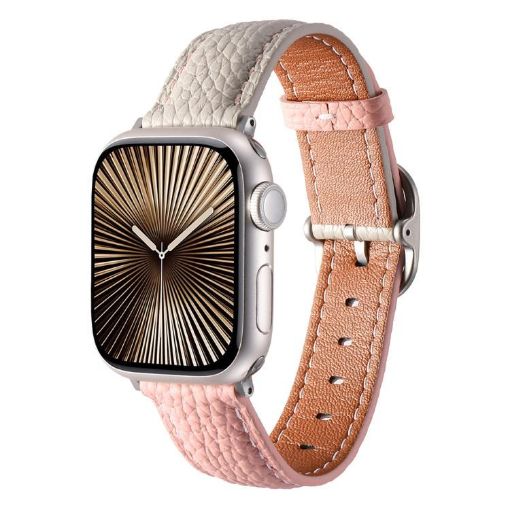 Genuine Leather Watch Band for Apple Watch 46/49/45/44mm - Trench Gray Pink - 1