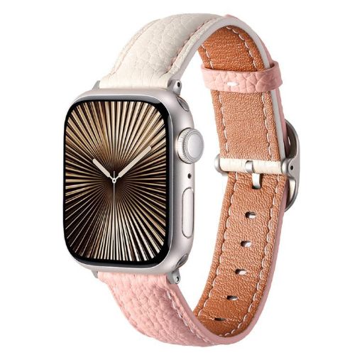 Genuine Leather Watch Band for Apple Watch 46/49/45/44mm - White Pink - 1