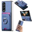 Samsung Galaxy Z Fold3 5G Blue Twill Fabric Card Bag Ring Case - 1