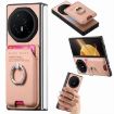 For Honor Magic V3 Pink Twill Fabric Card Bag Ring Phone Case - 1