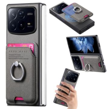 Xiaomi Mix Fold 4 Gray Twill Fabric Card Bag Ring Magnetic Phone Case - 1