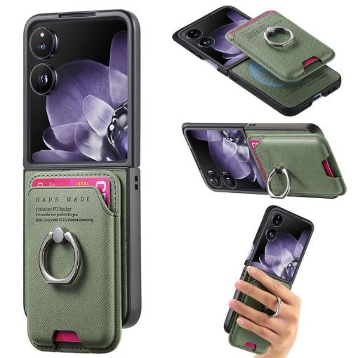 Xiaomi Mix Flip Green Twill Fabric Card Bag Ring Magnetic Phone Case - 1