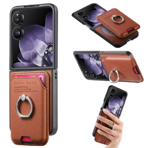 Xiaomi Mix Flip Brown Twill Fabric Card Bag Ring Magnetic Phone Case - 1