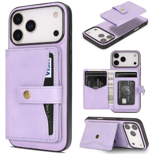 iPhone 17 Pro Max Purple Leather Case with MagSafe Ring & Card Bag - 1