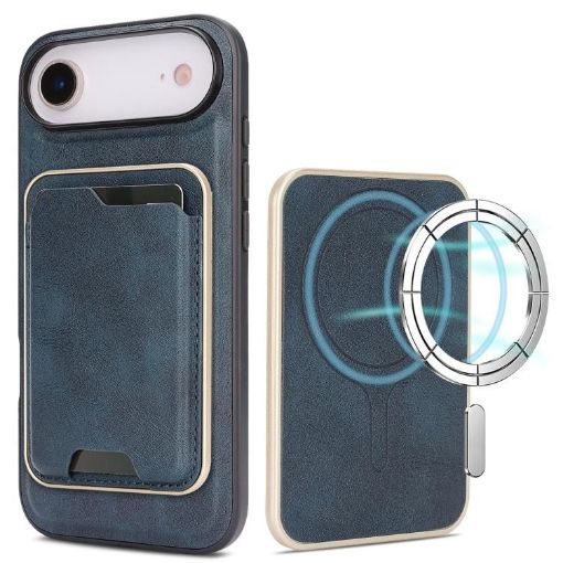 iPhone 17 Air Kalebol Slim MagSafe Leather Case with Card Holder (Blue) - 1
