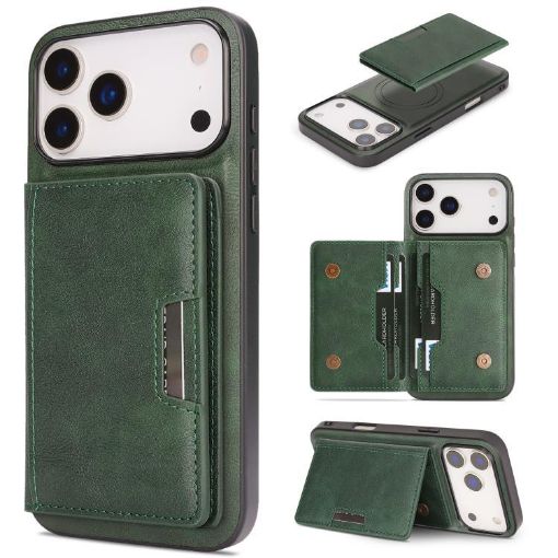 iPhone 17 Pro Kalebol MagSafe Leather Card Bag Case - Green - 1