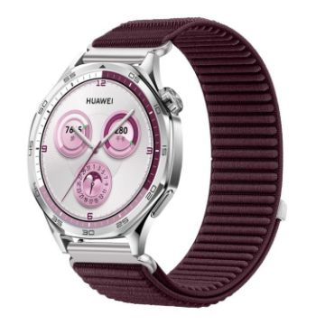18mm Plum Woven Nylon Hook & Loop Fastener Watch Band - 1