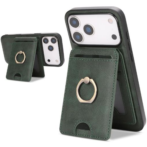 iPhone 17 Pro Max Green Leather MagSafe Card Holder Case by Kalebol - 1