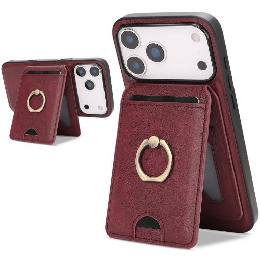 iPhone 17 Pro Red Leather MagSafe Card Holder Case by Kalebol - 1