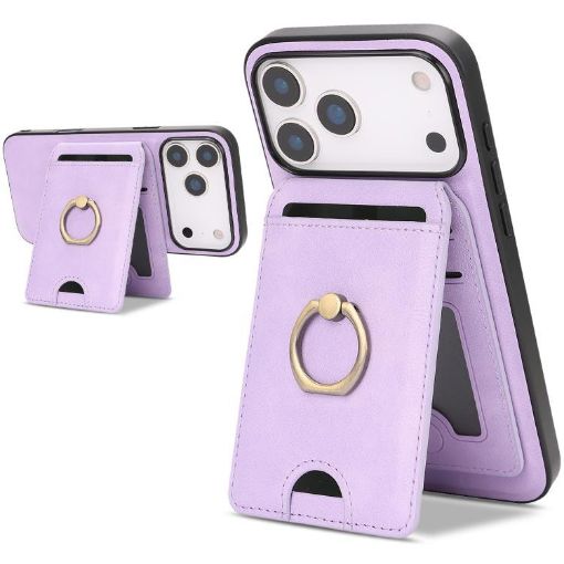 iPhone 17 Pro Purple Leather MagSafe Card Holder Case by Kalebol - 1