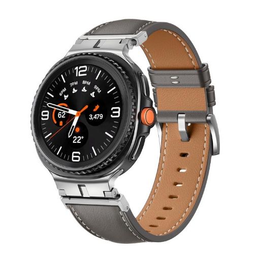 Samsung Galaxy Watch 8 Leather Band 40mm/44mm Gray Silver Metal Connector - 1