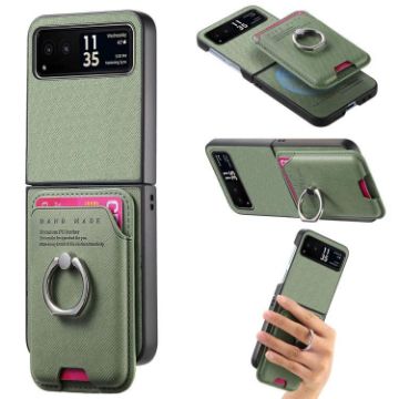 Moto Razr 40 Green Twill Fabric Card Bag Ring Magnetic Phone Case - 1