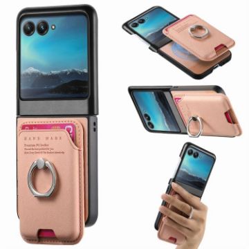 Moto Razr 40 Ultra Pink Twill Fabric Card Bag Ring Magnetic Case - 1