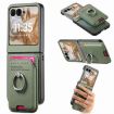 Moto Razr 50/60 Green Twill Fabric Card Bag Ring Magnetic Phone Case - 1