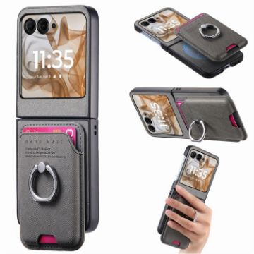 Moto Razr 50/60 Gray Twill Fabric Card Bag Ring Magnetic Case - 1