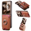 Moto Razr 60 Ultra Brown Twill Fabric Card Bag Ring Magnetic Case - 1