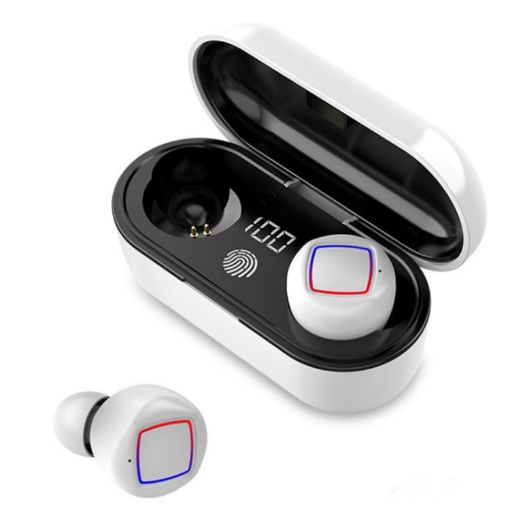 TWS Bluetooth Headset with Fingerprint Touch & LED Display - White - 1