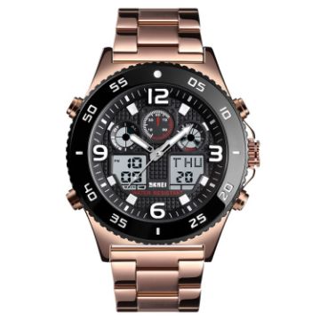 SKMEI 1538 Men's Rose Gold Steel Belt Sports Watch - Large Dial, Multi-Function - 1