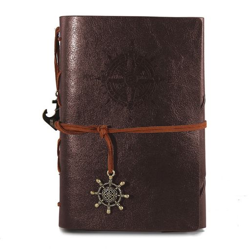 Vintage Pirate Anchors PU Leather Spiral Notebook Diary, Size L (Coffee) - 1