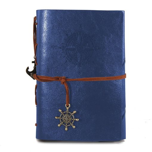 Vintage Pirate Anchors PU Leather Spiral Notebook Diary, Size L, Blue - 1