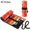 Golden Red Sea Wave Canvas Pencil Case - Large Capacity, 48 Holes - 1