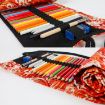 Golden Red Sea Wave Canvas Pencil Case - Large Capacity, 48 Holes - 5