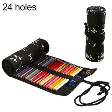 Calligraphy Canvas Roll Pencil Case - 24 Holes Student Pen Bag Pouch - 1