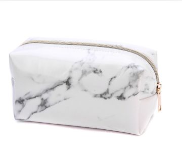 Marble Pattern Pencil Cases - Large Capacity PU Leather Bag (White) - 1
