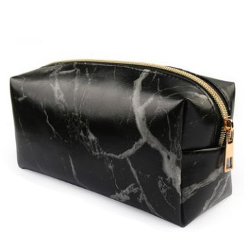 Marble Pattern Pencil Cases - Large Capacity PU Leather Bag (Black) - 1