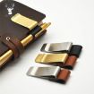 Silver-Brown Metal Leather Pen Holder - Stainless Steel Pencil Clip - 3