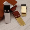 Silver-Brown Metal Leather Pen Holder - Stainless Steel Pencil Clip - 4