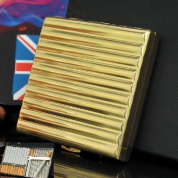 Copper Corrugated Double-Gun Cigarette Case, Holds 20, Gold Finish - 1
