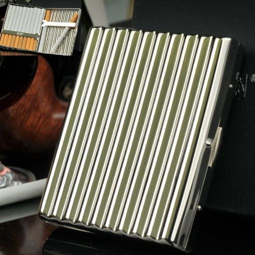 Copper Corrugated Double-Gun Cigarette Case, Holds 20, Silver Finish - 1