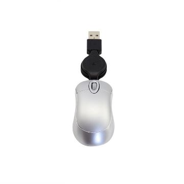 Retractable USB Mini Computer Mouse - 1600 DPI Optical Ergonomic (Silver) - 1