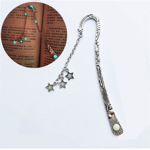 Glowing Luminous Sun Moon Star Metal Bookmark - Ancient Silver Stars - 1