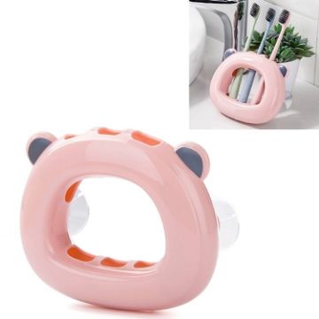 Pink Wall-mounted Bathroom Rack - Suction Cup Toothbrush Holder for Couples - 1