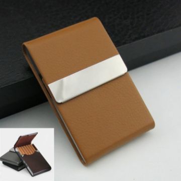 Brown PU Cigarette Pack Business Card Holder - Thin Case for Men & Women - 1
